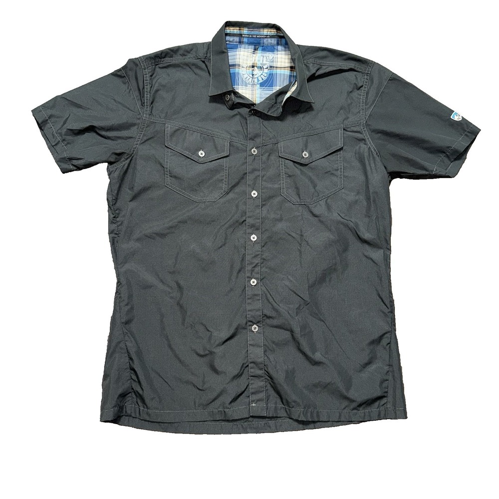 KUHL Eluxur Short Sleeve Shirt Men's Medium Dark Grey Lightweight Quick Dry